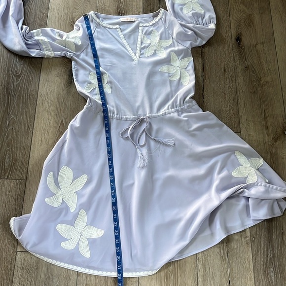 Tory Burch Sadie Floral Applique Dress French Lavender Long Sleeves - Picture 14 of 14